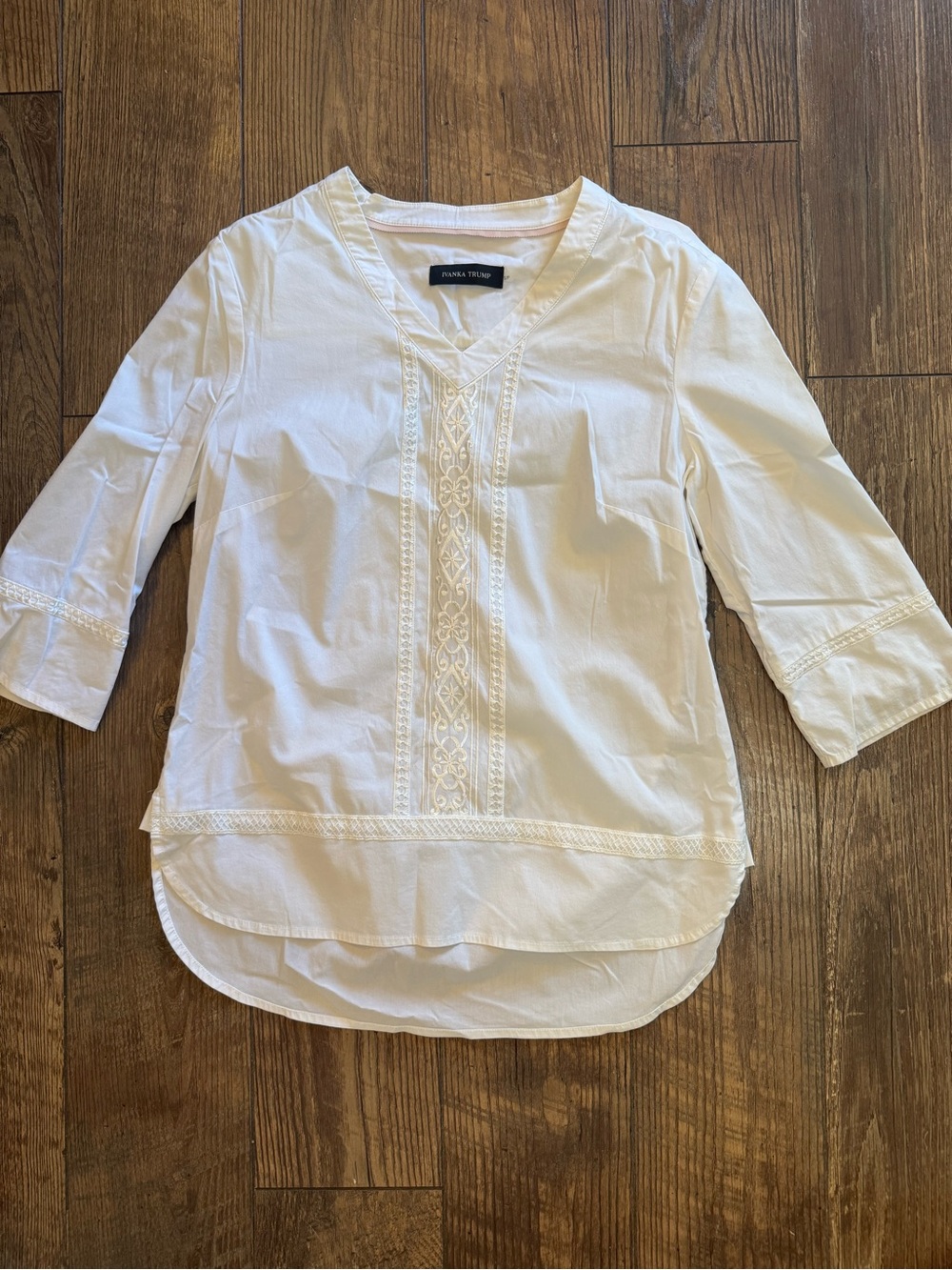 Ivanka Trump White Embroidered V-Neck Top